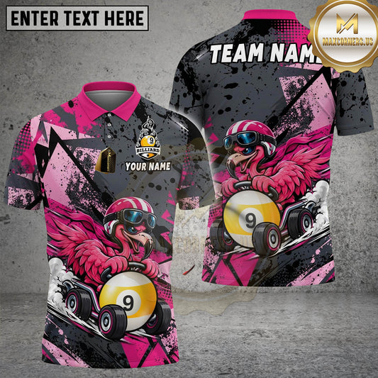 Maxcornerss Billiards Ball 9 Funny Flamingo Racer Customized Name, Team Name 3D Shirt