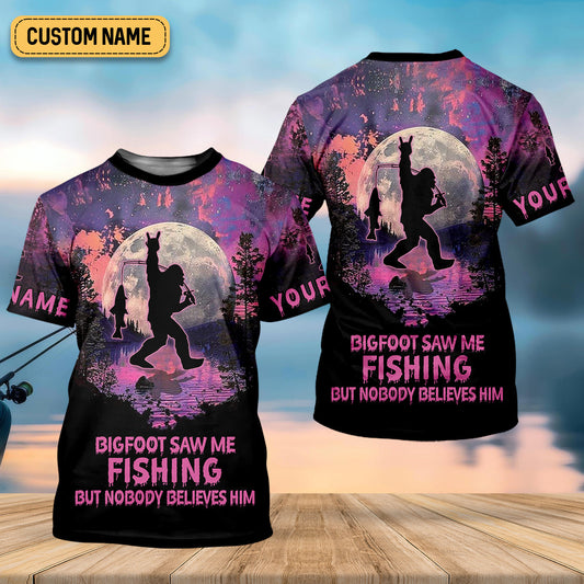 Maxcorners Bigfoot Saw Me Fishing But Nobody Believes Him Funny Fishing Shirt, SPF Shirt For Men