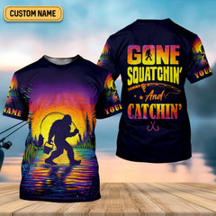Maxcorners Gone Squatchin And Catching Sunset Fishing UPF Shirts, Funny Fishing Shirt, Sasquatch Fishing Shirts For Men