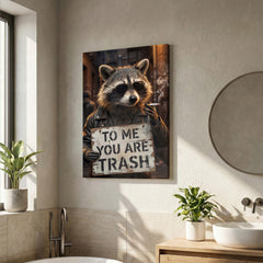 Maxcorners Raccoon Smoking Cigarette Holding “To Me You Are Trash” Sign Canvas Wall Art