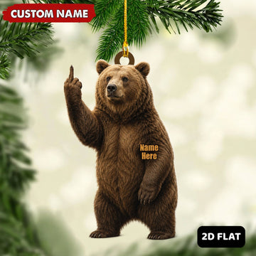 Maxcorners Bear Hunting Middle Finger Gesture Funny Hunter Gift Customized Name 3D Keychain And Ornament