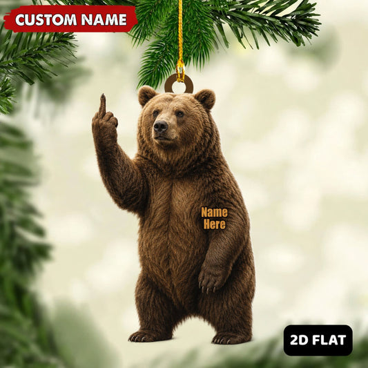 Maxcorners Bear Hunting Middle Finger Gesture Funny Hunter Gift Customized Name 3D Keychain And Ornament