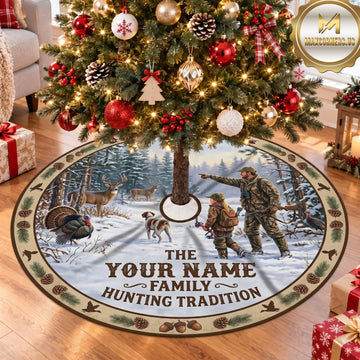 Maxcorners Hunting Deer Moose Elk Family Tradition Personalized Name 3D Christmas Tree Skirt