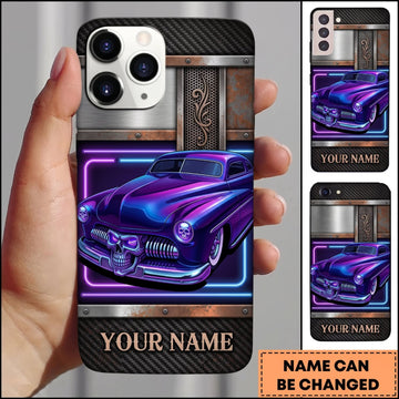 Maxcorners Hot Rod Purple Neon Classic Muscle Car Personalized Name 3D Phone Case