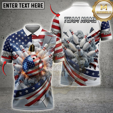 Maxcorners Bowling American Flag Eagle Bowling Ball And Pins Personalized Name 3D Unisex Shirt