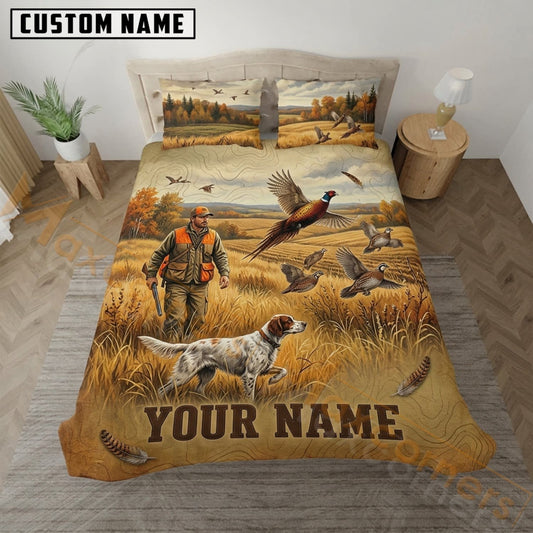 Maxcorners Pheasant Hunting Golden Wheat Field Bedding Set 3D Print Custom Name
