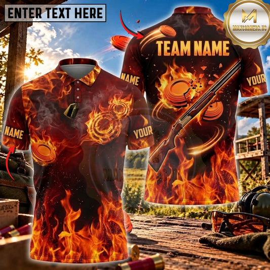 Maxcorners Clay Shooting Flaming Shotgun Multicolor Customized Name, Team Name 3D Shirts (4 Colors)