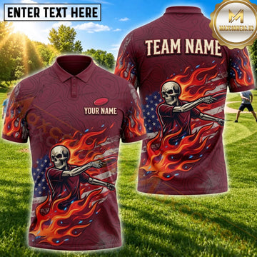Maxcorners Disc Golf Skull Fire Basket Personalized Name 3D Unisex Shirt