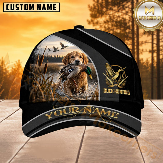Maxcorners Dog Hunting And Duck Golden Sunset Wetland Scene Multiple Options Personalized Name 3D Cap