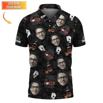 Maxcorners Poker Face Custom Name and Face Shirt - Whiskey and Cards Design - Funny Gift for HimLM1009
