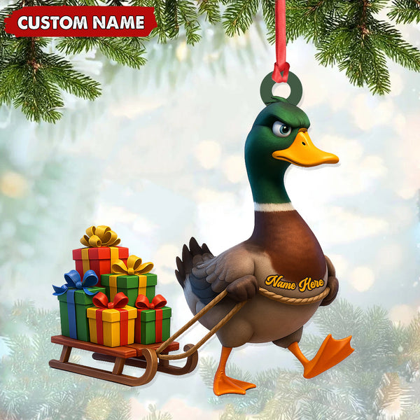 Maxcorners Funny Duck Acrylic Christmas Ornament - Mallard Pulling Gifts, Unique Christmas Gift for Hunters