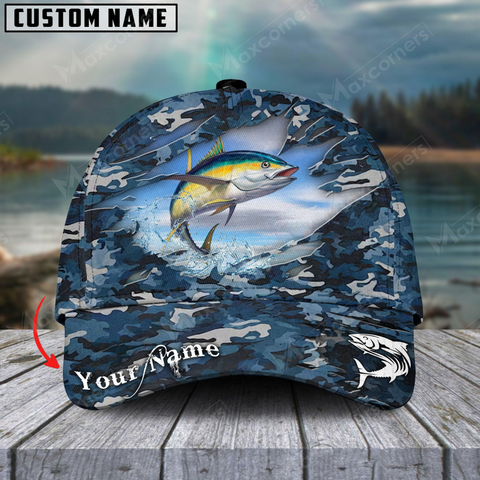 Maxcorners Blue Tuna Fishing Camouflage Customized Name 3D Cap