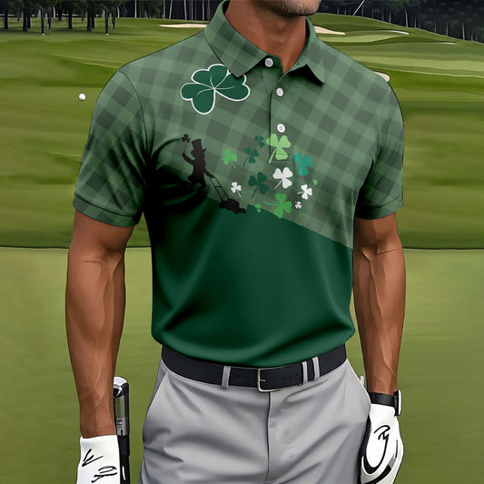Maxcorners Green Checkered Leprechaun Shamrock St Patrick's Day Golf Shirt, Performance Golf Shirt, Polo Shirts For Men