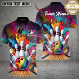 Maxcorners Bowling Rainbow Splash Pins Personalized Name 3D Unisex Shirt