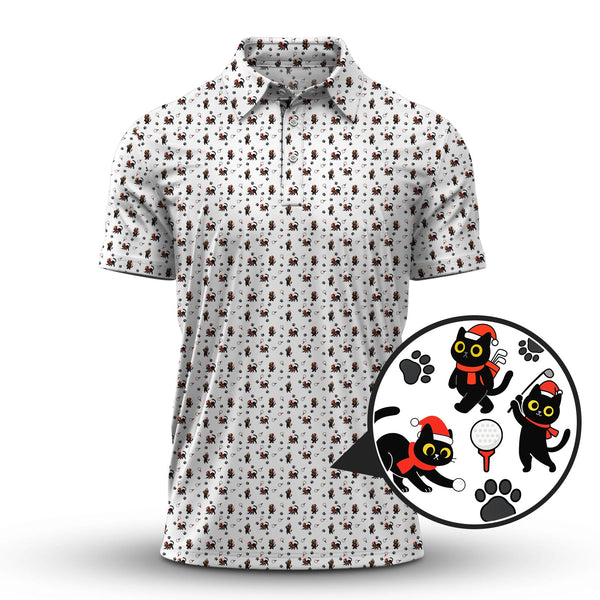 Maxcorners Funny Pattern Golf Shirt, Cat Golf Shirt, Christmas Golf Shirt For Pet Lover