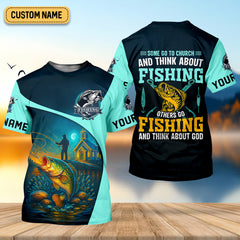 Maxcorners Some Go To Church And Think About Fishing Christian Fishing SPF Shirt For Men, Fisherman Gift, Men's Fishing Shirt