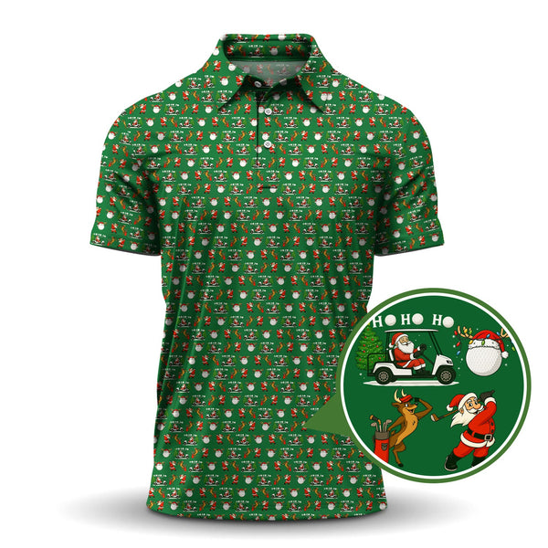 Maxcorners Christmas Golf Shirt, Hohoho Pattern Golf Shirt, Xmas Golf Shirt, Golf Gift For Men