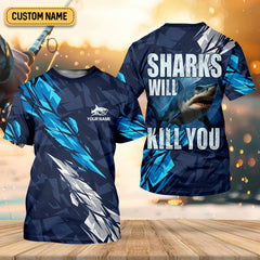 Maxcorners Sharks Will Kill You Performance Fishing Shirts, SPF Shirt For Men, Presents For Fishermen