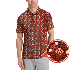 Maxcorners Dachshund Dog Pattern Golf Shirt With Red Color, Golf Gift For Dog Lover, Funny Dachshund Golf Shirt For Golfers