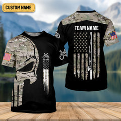 Maxcorners Custom Camo Patriotic Fishing Shirt, Fishing UPF Shirts, Fishing Gifts For Men, Men's Fishing Shirt