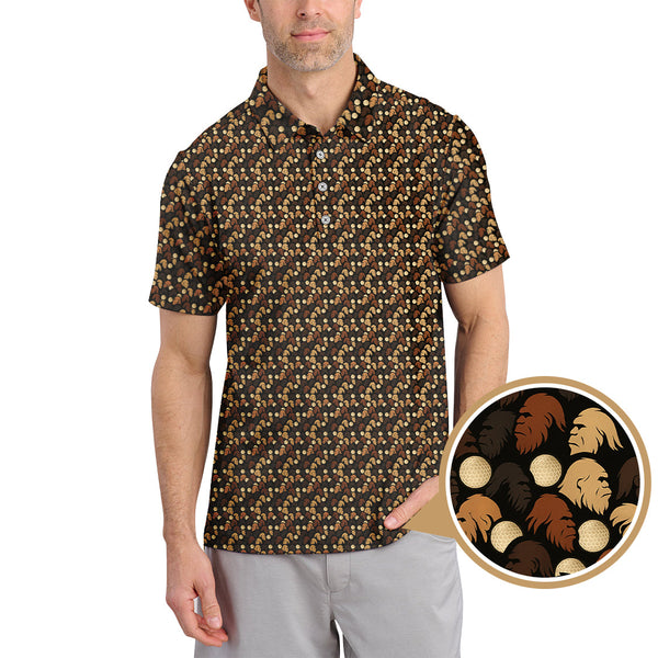 Maxcorners  Sasquatch Pattern Golf Shirt, Bigfoot Golf Shirt For Golfer, Crazy Golf Shirt For Men