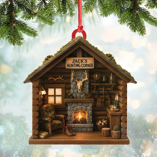 Maxcorners Personalized HunterÃ¢â‚¬â„¢s Cabin Ornament, Custom Log Cabin Christmas Decoration for Outdoor Lovers LM0411