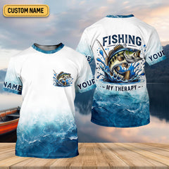 Maxcorners Fishing Is Therapy Funny Fishing Shirt, Mens SPF Shirt, Fishing Gifts For Men, Bass Fishing