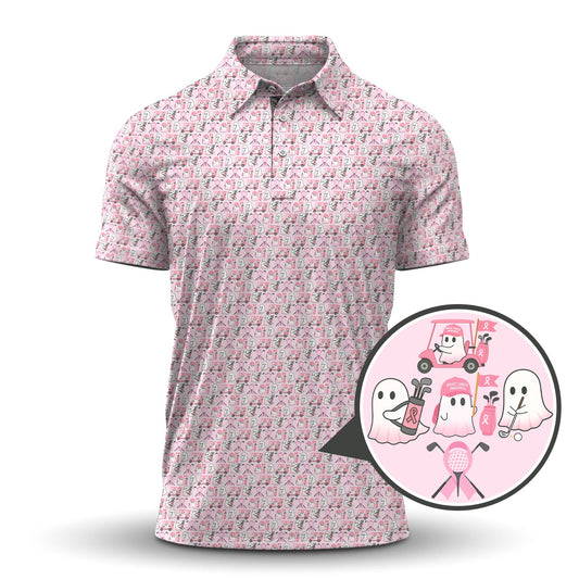 Maxcorners Ghost Of Halloween Pattern Golf Shirt, Funny Breast Cancer Golf Shirt, Ladies Golf Shirts