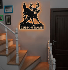 Maxcorners Personalized Deer Hunting Buck Metal Sign WITH LED/WITHOUT LED – Rustic Cabin Wall Decor, Gift for Hunters LM0110