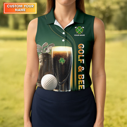 Maxcorners If You Drink Definitely Drive Golf And Beer Black Beer St Patrick's Day Green Women's Golf Tops, Ladies Golf Polos