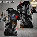 MaxCorners Darts Skull American Flag Pattern Customized Name, Team Name 3D Polo Shirt