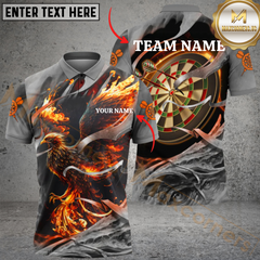 Maxcorners Darts Phoenix Flame Customized Name, Team Name 3D Polo Shirt