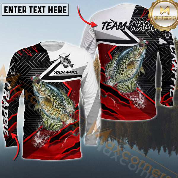 Maxcorners Crappie Fishing Gradient Red Pattern Sport Custom Name & Team Name 3D Shirts