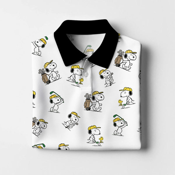 Maxcorners Custom Name Pattern Snoopy Golf Shirt, Peanuts Golf Polos, Golf Gift For Men's, Crazy Golf Shirts