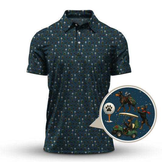 Maxcorners Funny Pattern Golf Shirt, Dog Golf Shirt, Dorberman Golf Shirt For Men, Crazy Golf Shirt For Golfer