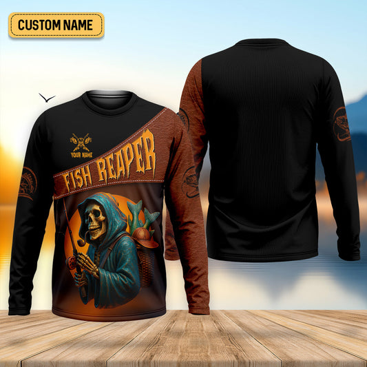 Maxcorners Fish Reaper Horror Fishing SPF Shirt For Men, Fishing Gifts For Men, Men's Fishing Shirt