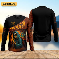 Maxcorners Fish Reaper Horror Fishing SPF Shirt For Men, Fishing Gifts For Men, Men's Fishing Shirt