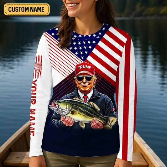 Maxcorners Make Fishing Great Again Patriotic Fishing Shirt, American Flag Fishing Shirt, SPF Long Sleeve Shirts Womens