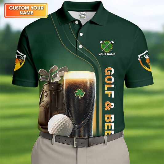 Maxcorners Hello Darkness My Old Friend Golf And Beer St Patrick's Day Green Golf Tops For Men, Golf Shirts For Men