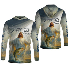 Maxcorners Even Jesus Has A Fish Story Funny Fishing Shirt, SPF Shirt For Men, Men Long Sleeve Shirt