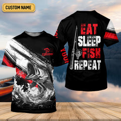 Maxcorners Eat Sleep Fish Repeat Water Splash Fishing UPF Shirts, Fisherman Gift, Fishing Shirts For Men