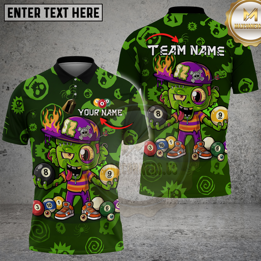 Maxcorners Zombie Billiards Shirt Cartoon Horror Graphic Multi Options Personalized Name, Team Name Unisex 3D Shirt (4 Colors)