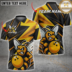 Maxcorners Bowling Angry Bee Yellow Strike Style Customized Name, Team Name 3D Unisex Shirt
