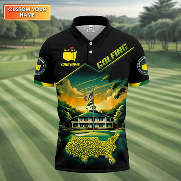 Maxcorners Custom Augusta Golf Course Polo Shirt, Golfing Apparel, Mens Golf Gift, Funny Golf Shirt