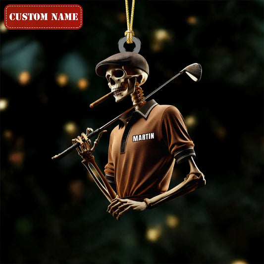 Maxcorners Golfing Skeleton Smoking Acrylic Ornament, Golf Christmas Ornaments, Christmas Golf Gift LM1611