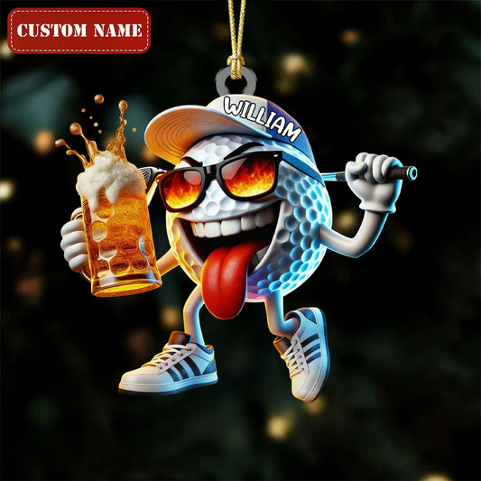 Maxcorners Custom Name Beer Golf Ball Ornament, Acrylic Ornament, Golf Christmas Ornaments, Christmas Golf Gift LM1611