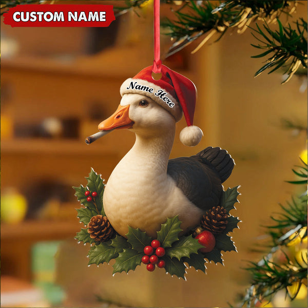 Maxcorners Personalized Funny Duck Smoking Acrylic Christmas Ornament – Custom Name Holiday Gift for Hunters & Outdoor Lovers LM0411