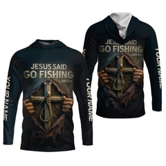 Maxcorners Jesus Said Go Fishing SPF Long Sleeve Shirts, Jesus Fishing Shirt, Fishing Shirts For Men, Fisherman Gift