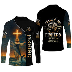 Maxcorners Followe Me And I Will Make You Fishers Of Men, Jesus Fishing Shirt, SPF Shirt For Men, Gift For Fisherman
