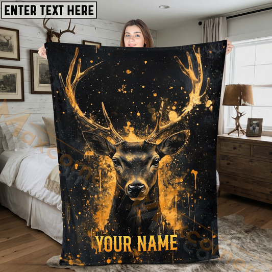 Maxcorners Golden Splatter Deer Portrait Personalized 3D Blanket